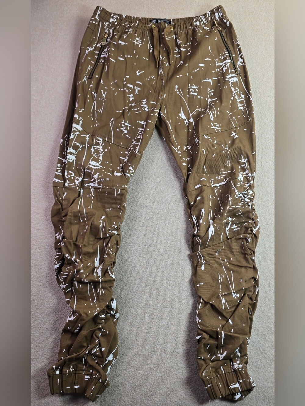 Encrypted Supply Co XL Brown Paint Splatter Stacked Jogger Pants Youth